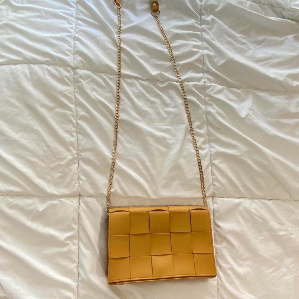 yellow woven crossbody bag